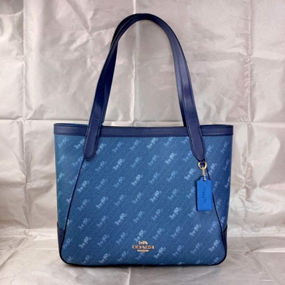 Coach Blue Denim Diagonal Horse Carriage Print Tote Gem